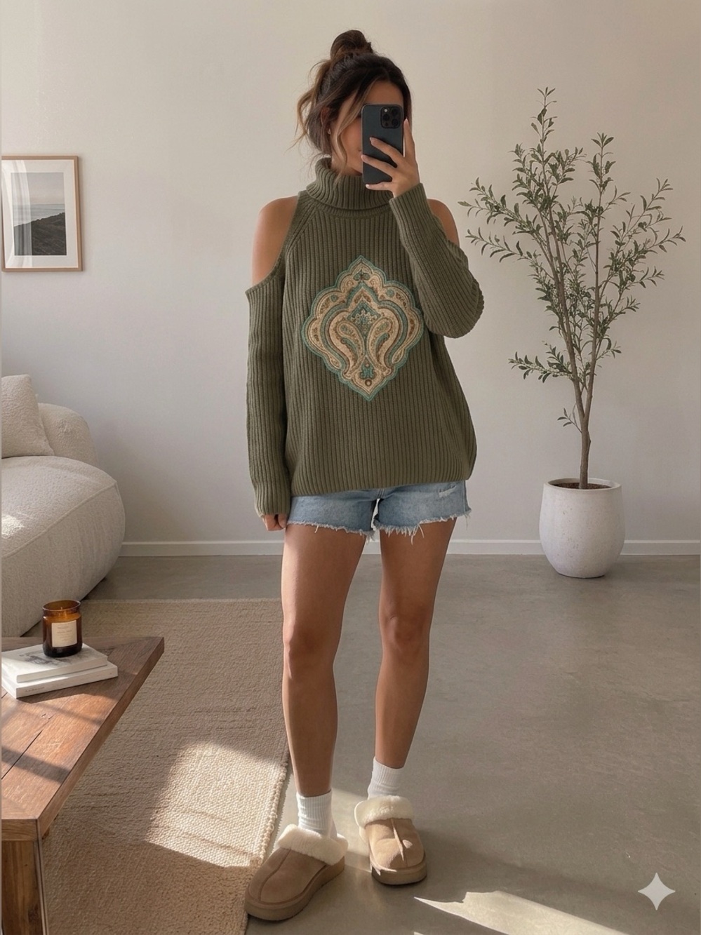 Upcycled HYFVE Green Chunky Shoulder Cutoff Sweater (Handmade Patchwork)